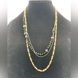 J.Crew Mixed Multi-strand Necklace in Gold Tone and Black glass beads